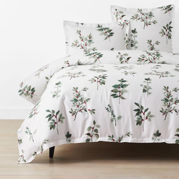 Company Cotton Floral Berry Green Full Sateen Duvet Cover