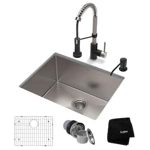 Standart PRO 23 in. Undermount Single Bowl 16 Gauge Stainless Steel Kitchen Sink w/Faucet in Stainless Steel Matte Black