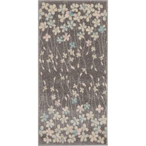 Tranquil Grey/Beige Doormat 2 ft. x 4 ft. Floral Modern Kitchen Area Rug