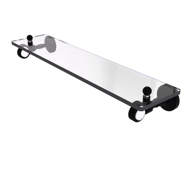 Allied Brass Pacific Grove 22 in. W 3.2 in. H x 5.1 in. D Glass Rectangular Shelf in Matte Black with Groovy Accents