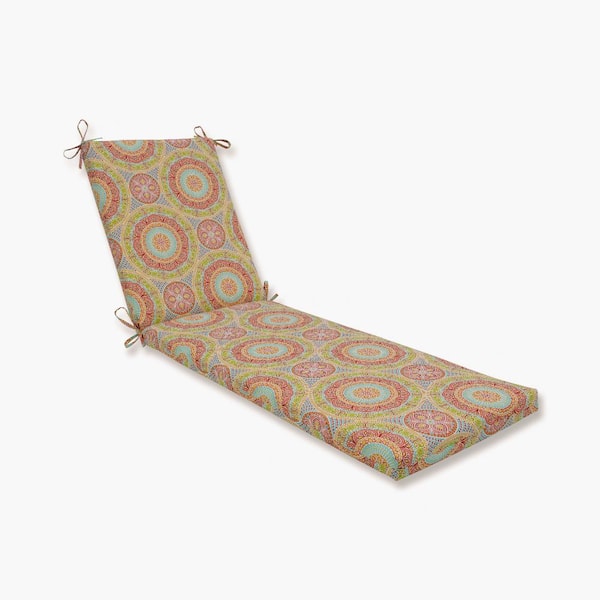 Pillow Perfect 23 x 30 Outdoor Chaise Lounge Cushion in Pink/Orange Delancey