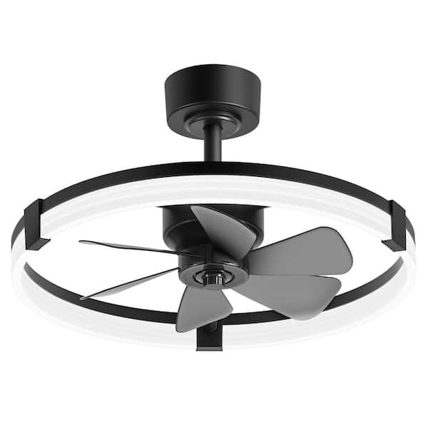 Auring 23 in. Indoor Modern Black Fandelier Ceiling Fan with Integrated LED Light, Downrod and Remote Included
