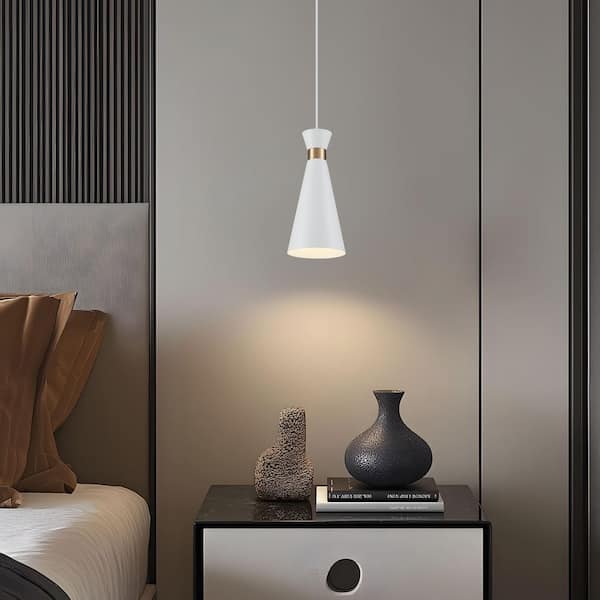 TinHon Modern White Cone Pendant Light with Gold Accent