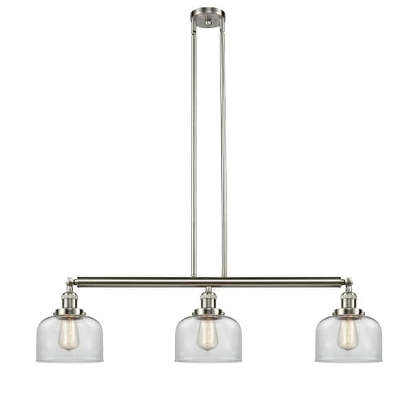 Innovations Bell 3 Light Brushed Satin Nickel Island Pendant Light with Clear Glass Shade