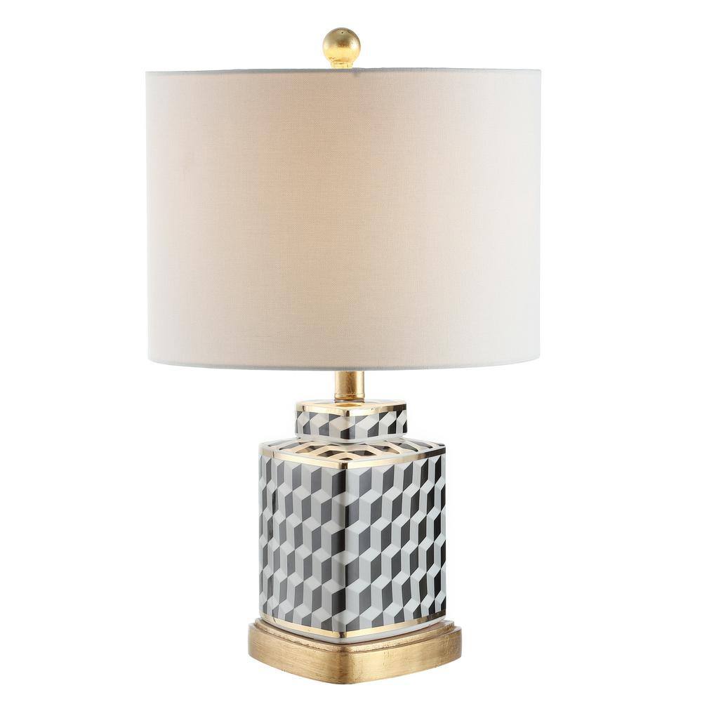 Alisha 21.5" Black and White Ceramic Table Lamp with Gold Accents