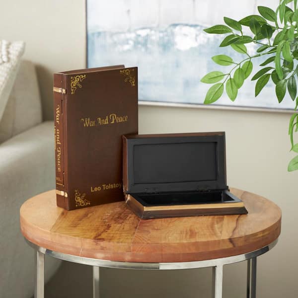 Litton Lane Rectangle Wooden in. War and Peace in. Storage Faux Book Box (Set of 2)