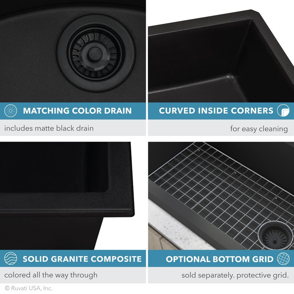 Midnight Black Granite Composite Single Bowl Kitchen Sink
