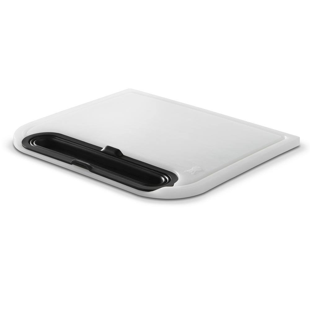 Black and White Plastic Cutting Board with Catch Bin