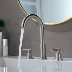 Ana 8 in. Widespread 2-Handle High-Arc Bathroom Faucet with Drain Kit Included in Brushed Nickel