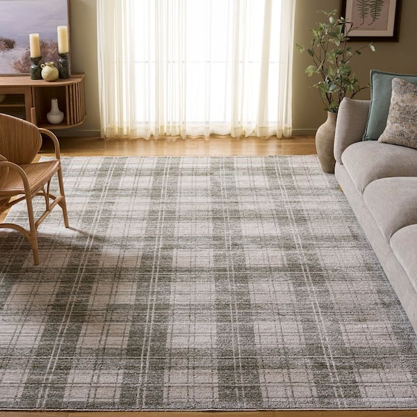 Oxford Plaids 9 ft. x 12 ft. Green/Ivory Modern Plaid Area Rug