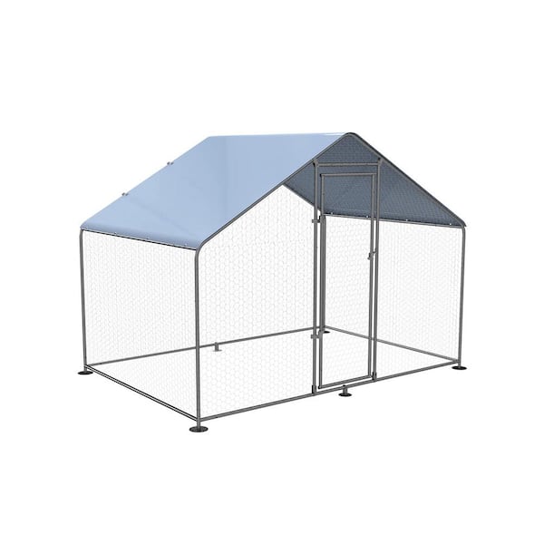 LeveLeve Chicken Coop Outdoor Large Metal Pen Hen Run House Spire Shaped Cage with Waterproof Anti-Ultraviolet Cover 6.6 ft. W