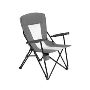 Camping Steel Mesh Folding Lawn Chair with Cup Holder and Carry Bag for Outdoor, Garden, Patio in Gray