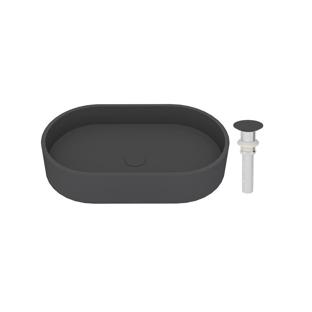 Boyel Living 23.63 in. Oval Vessel Bathroom Sink with Pop-up Drain in ...