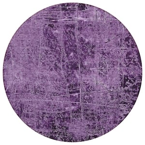 Chantille ACN559 Purple 8 ft. x 8 ft. Round Machine Washable Indoor/Outdoor Geometric Area Rug
