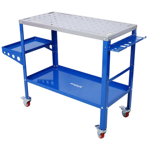 36 in. x 18 in. 1200 lb. Load Capacity Steel Welding Table with Braking Lockable Caster