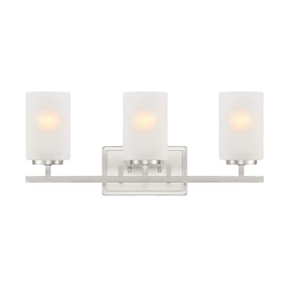 Carmine 21 in. 3-Light Brushed Nickel Modern Vanity Light with Etched Glass Shades