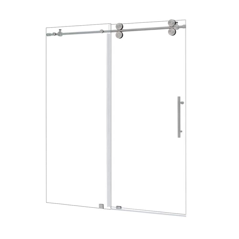 68" Frameless Clear Glass Sliding Shower Door with Brushed Nickel Finish