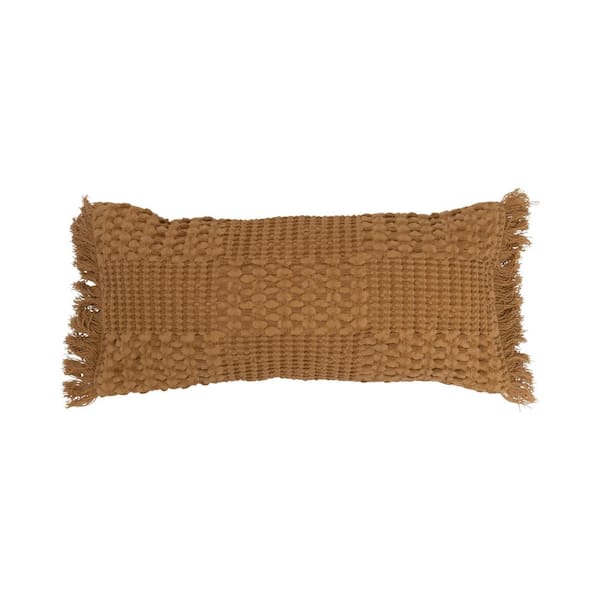 Knit Pumpkin Square Throw Pillow With Fringe