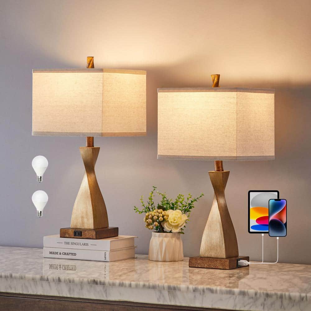 Bronze Touch Control Table Lamp Set with Linen Shades