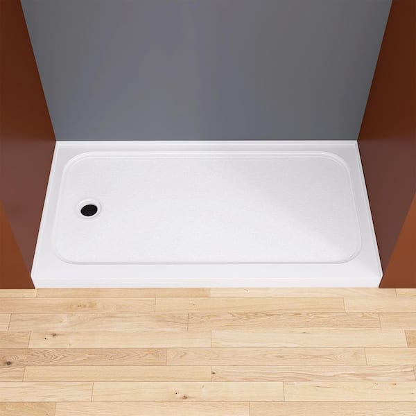 Nsia 60 in. L x 32 in. W Alcove Single Threshold Shower Pan Base with Left Drain Hole in White Non-Slip Design