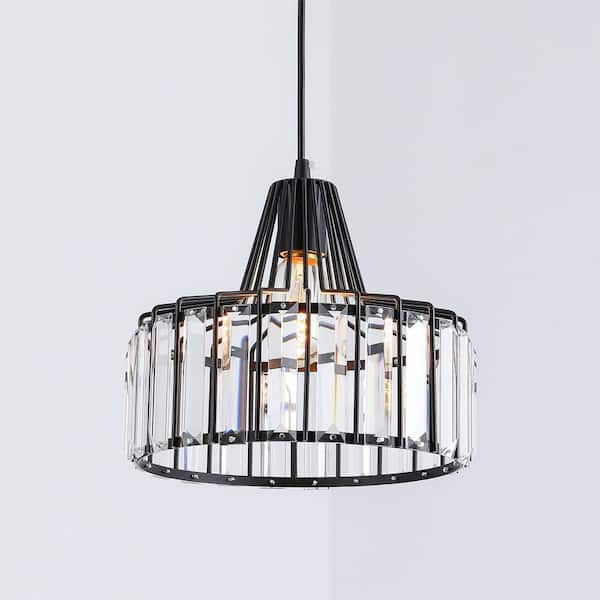 Maxax Brecksville 1-Light Black Single Drum Pendant with Crystal Accents