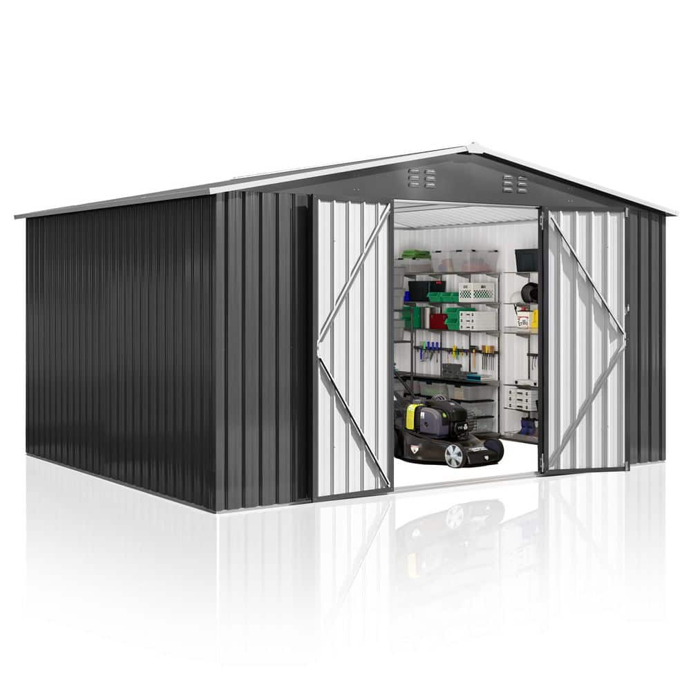 VIWAT 12 ft. W x 10 ft. D Metal Storage Shed with Updated Frame