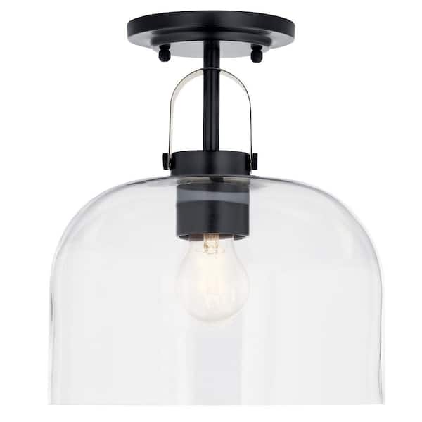Kaelix 10 in. 1-Light Semi Flush with Clear Glass in Black