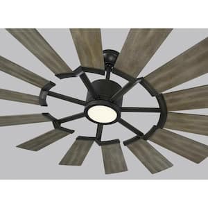 Prairie 52 in. LED Indoor/Outdoor Aged Pewter Ceiling Fan with Light Kit, Light Grey Weathered Oak Blades and Remote
