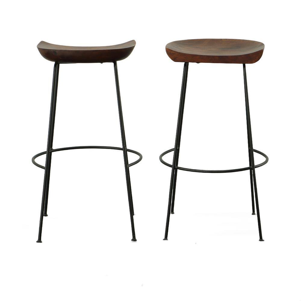 Diya Chestnut and Black Mango Wood Bar Stools, Set of 2
