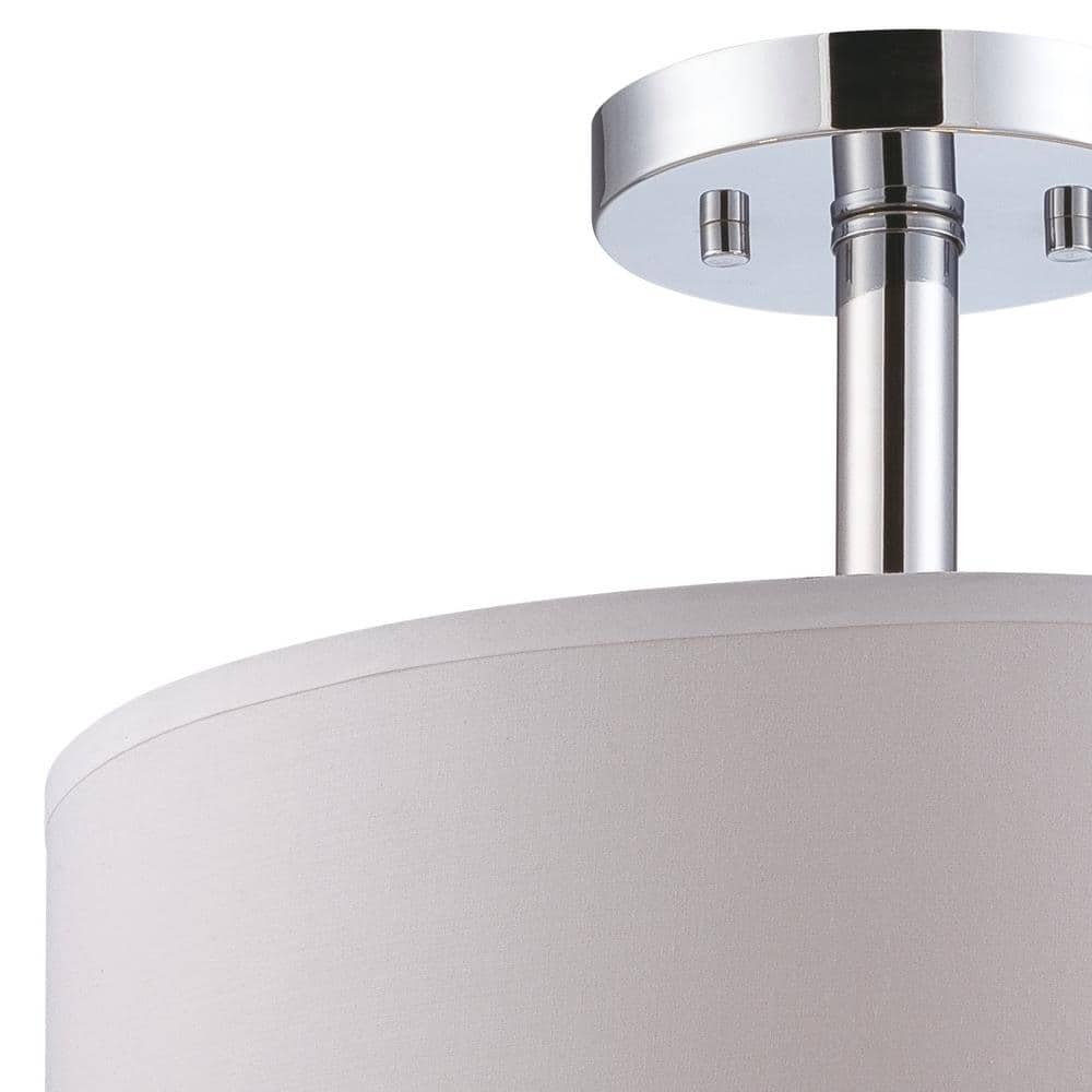 Contemporary Chrome Drum Ceiling Light with White Shade