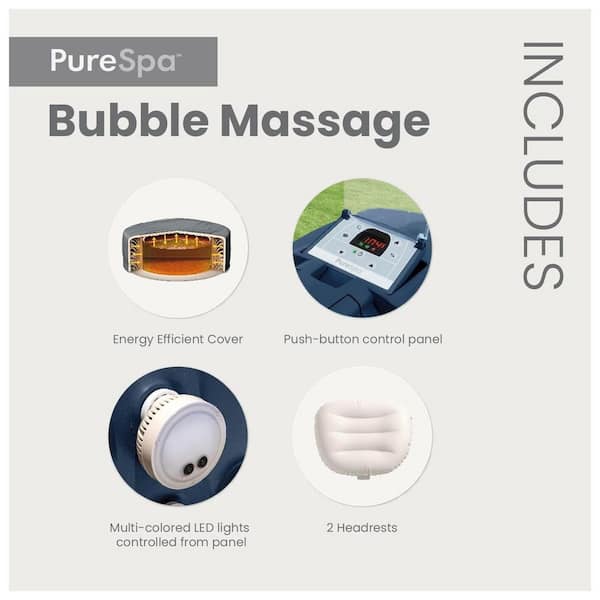PureSpa Plus 4-Person 140 Jet 120V Inflatable Hot Tub with Bubble Massage, LED Light, 2 Headrests