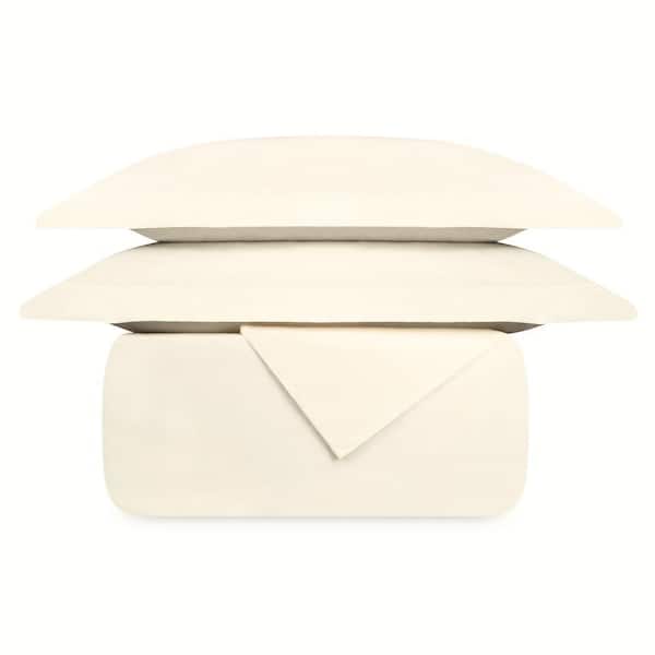 Delara GOTS Certified Organic Cotton, Percale Weave, 400TC, Ultra Soft Breathable, 3-Piece King Ivory Duvet Set