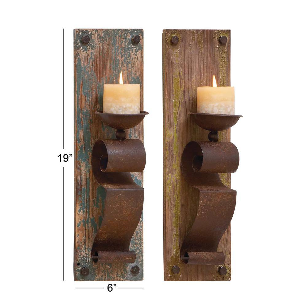 Rustic Distressed Wood & Metal Geometric Wall Sconce, Set of 2