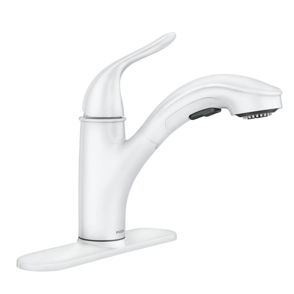 Reviews For MOEN Brecklyn Single Handle Pull Out Sprayer Kitchen Faucet With Power Clean In White 87557W The Home Depot