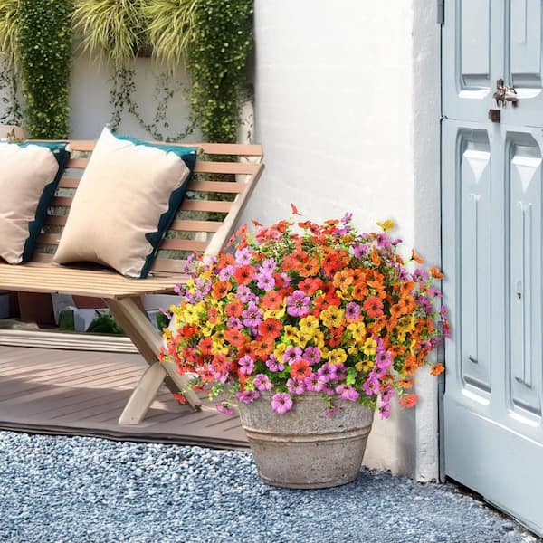 13.6 in. Multi-Colored Outdoor Artificial Orchid Flower 12 Bundles
