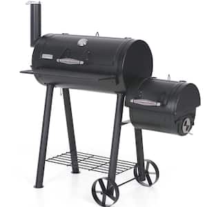 Offset-Design Charcoal Smoker in Black