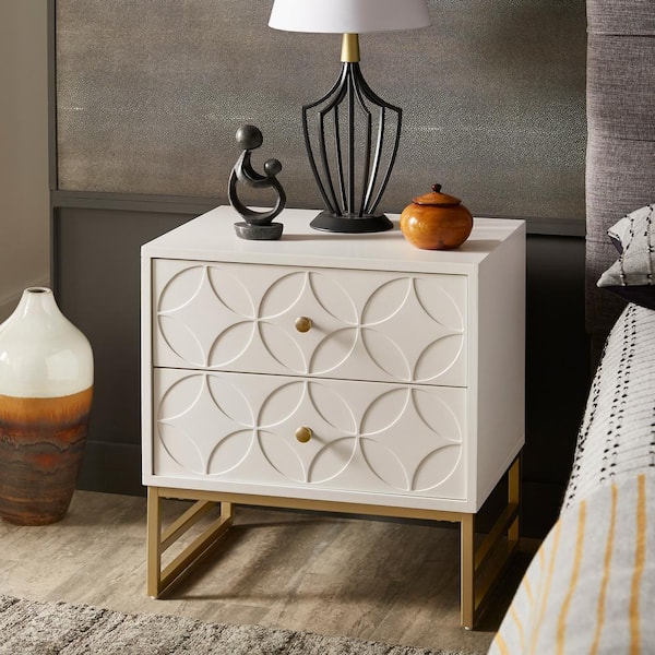 HomeSullivan 2-Drawer White Arched Diamond Gold Metal Nightstand (24.49 in. H x 23.5 in. W x 17.76 in. D)