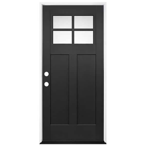 36 in. x 80 in. Right-Hand Inswing 2 Panel 1/4 Lite 4 Lite Clear Glass Black Fir Fiberglass Prehung Front Door