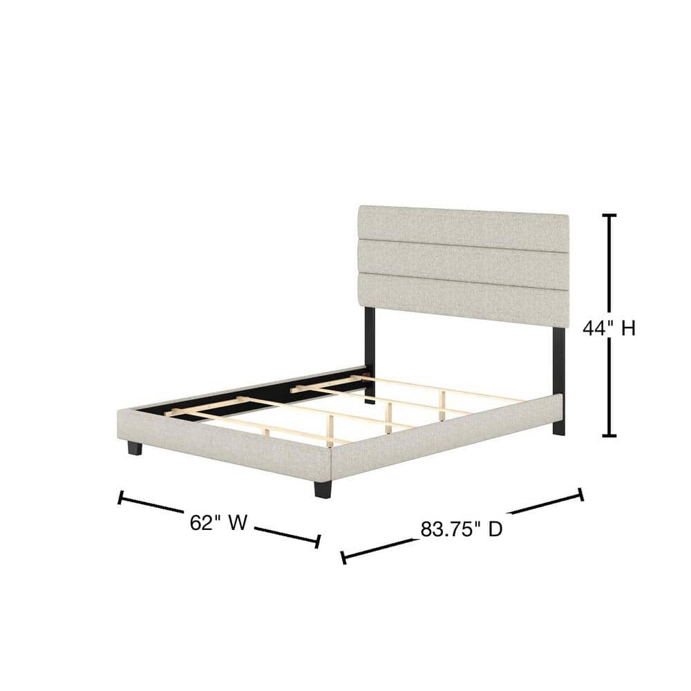 Rachel Light Gray Linen Upholstered Queen Bed Frame with Tufted Headboard