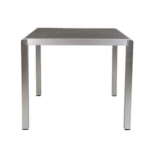 Silver and Grey Anodized Aluminum Square Outdoor Dining Table, Wicker Table Top