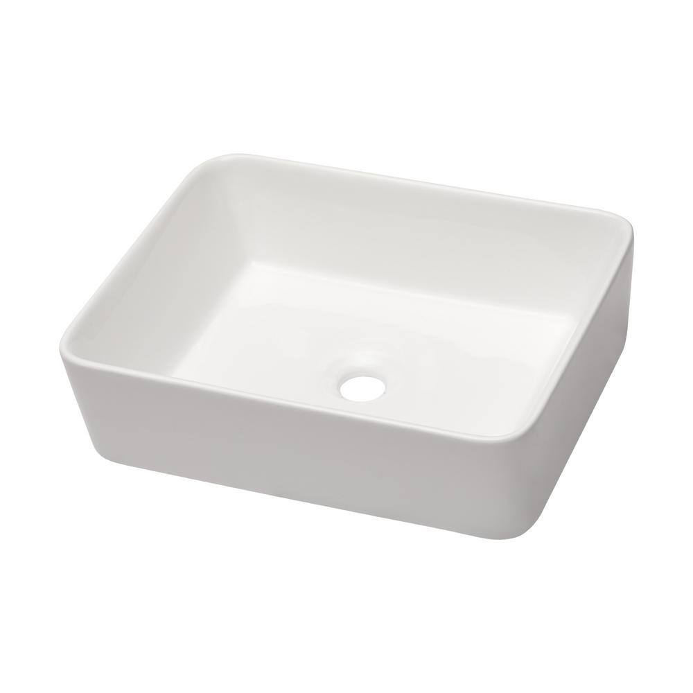 19" White Ceramic Rectangular Vessel Sink with Oil Rubbed Bronze Faucet