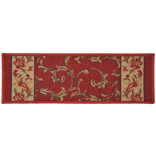 Indoor Veronica Border Design Red 9 in. x 36 in. Stair Tread Cover (Set of 13)