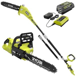40V HP Brushless 14 in. Cordless Battery Chainsaw and 10 in. Cordless Battery Pole Saw with 4.0 Ah Battery and Charger