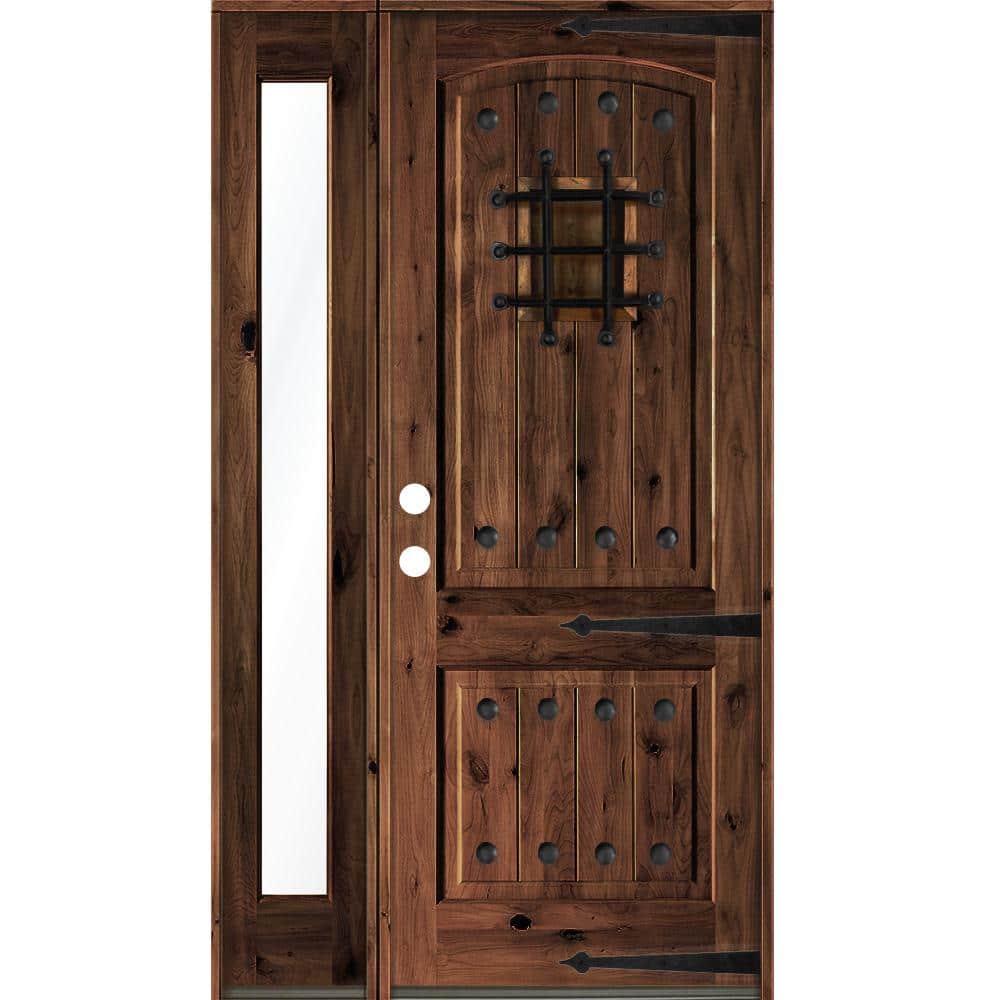 44 in. x 96 in. Mediterranean Knotty Alder Right-Hand/Inswing Clear Glass Red Mahogany Stain Wood Prehung Front Door price history on PriceWatchPro