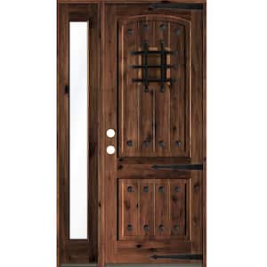 46 in. x 96 in. Mediterranean Knotty Alder Right-Hand/Inswing Clear Glass Red Mahogany Stain Wood Prehung Front Door