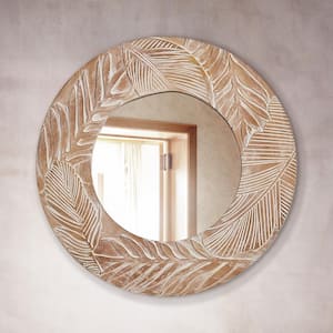 28 in. W x 28 in. H Round Rustic Framed Wall Bathroom Vanity Mirror