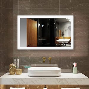 40 in. W x 24 in. H Rectangular Frameless Wall Mount Anti-Fog LED Light Bathroom Vanity Mirror Dimmable Bright in White