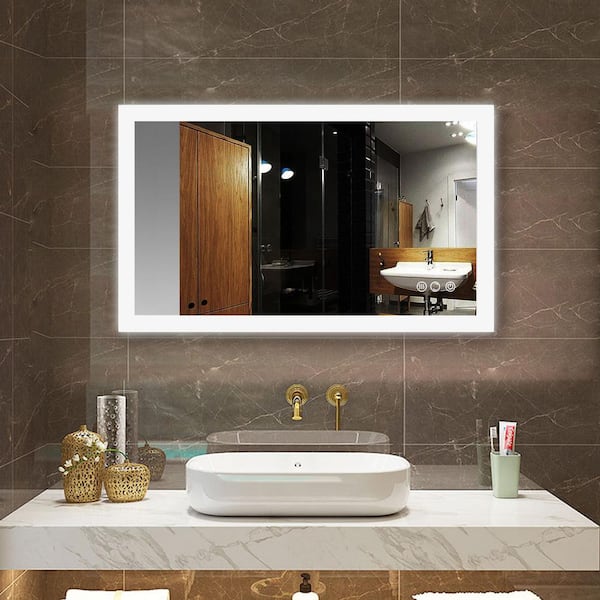 VANITYFUS 40 in. W x 24 in. H Rectangular Frameless Wall Mount Anti-Fog LED Light Bathroom Vanity Mirror Dimmable Bright in White