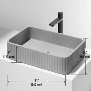 Windsor Modern Gray Concreto Stone 21 in. L x 14 in. W x 5 in. H Rectangular Fluted Bathroom Vessel Sink