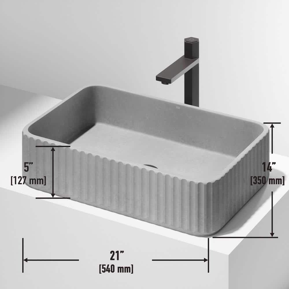 Gray Rectangular Concrete Above-Counter Bathroom Vessel Sink